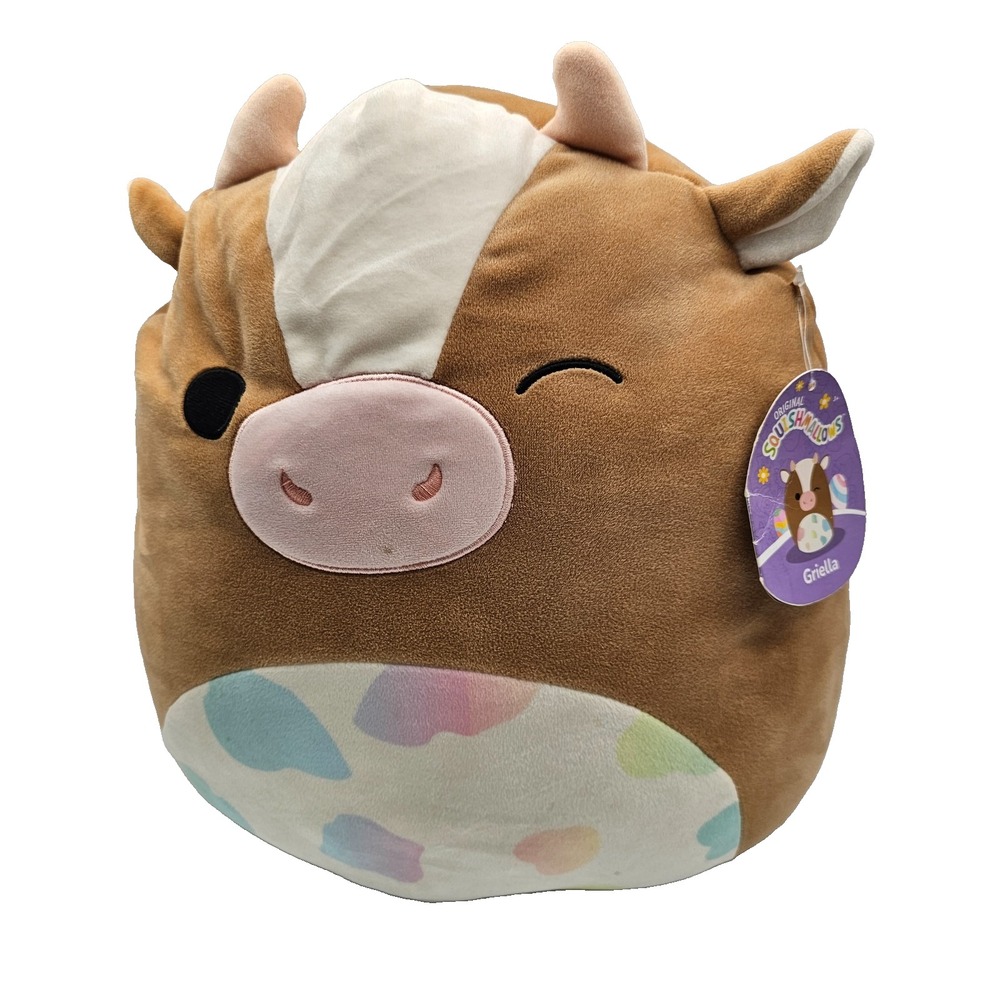 Squishmallows Griella Winking Brown Cow Pastel Spots Easter 14 in Plush New Tags